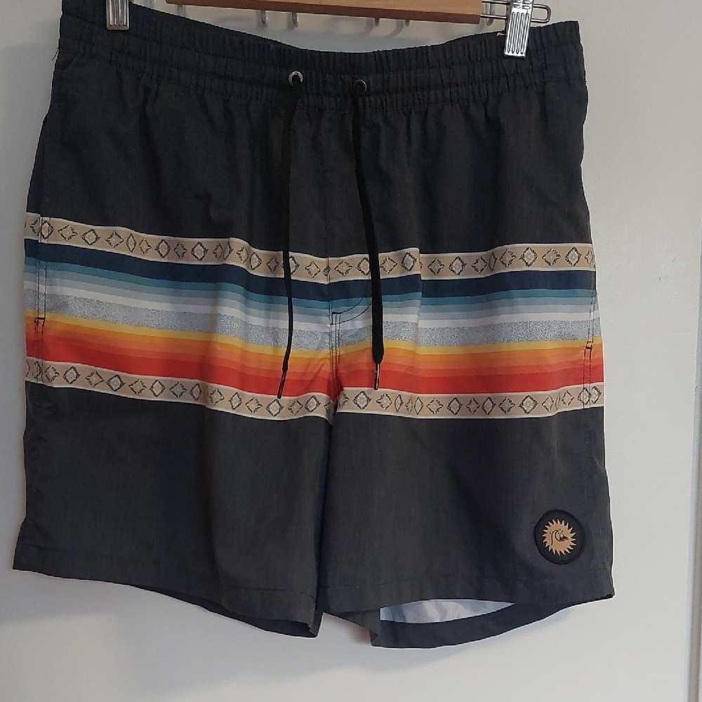 Quiksilver Black Board Shorts with Multicolor Stripes